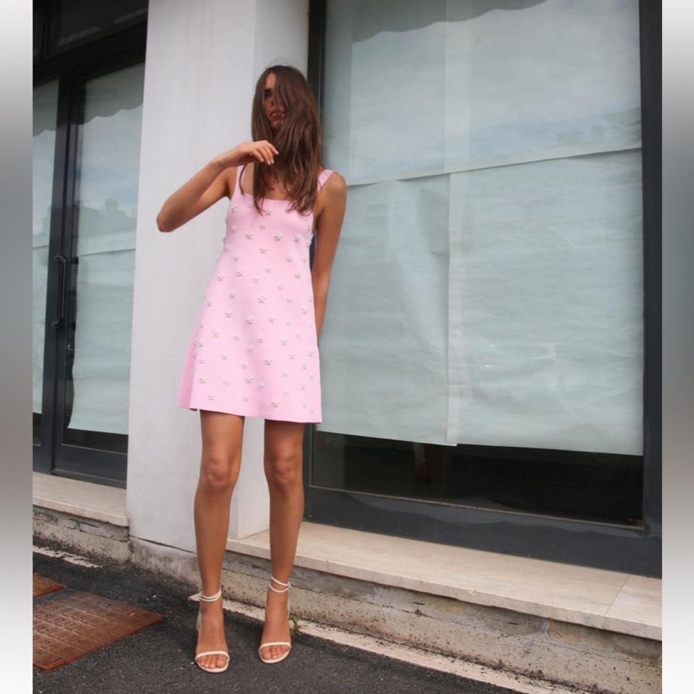 Zara Pearl trim knit mini dress